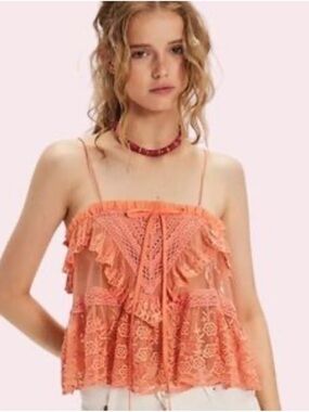 NWOT Free People Sofia Lace Ruffle Top